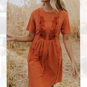 Embroidered orange dress NWOT